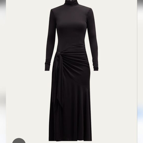 Cinq A Sept Johnson Mock-Neck Wrap-Skirt Midi Dress In Black... Size 8 - Picture 3 of 12